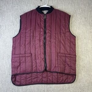 Vintage Sears Workwear Quilted Puffer Vest Full Zip Maroon Red Sz L/XL